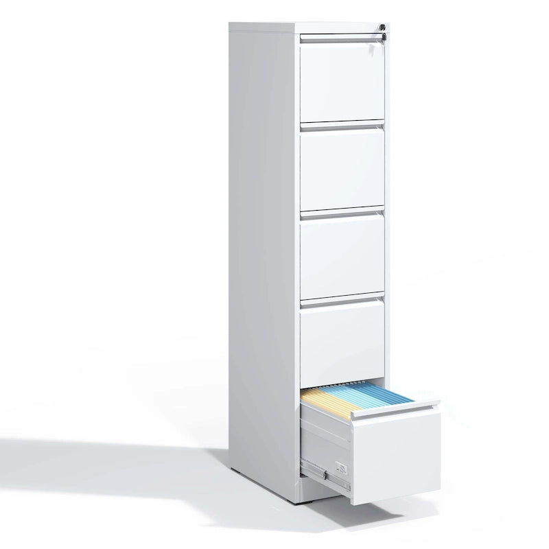 Classeur vertical en acier blanc à 5 tiroirs avec serrure, pour 1 utilisateur, bureau à domicile