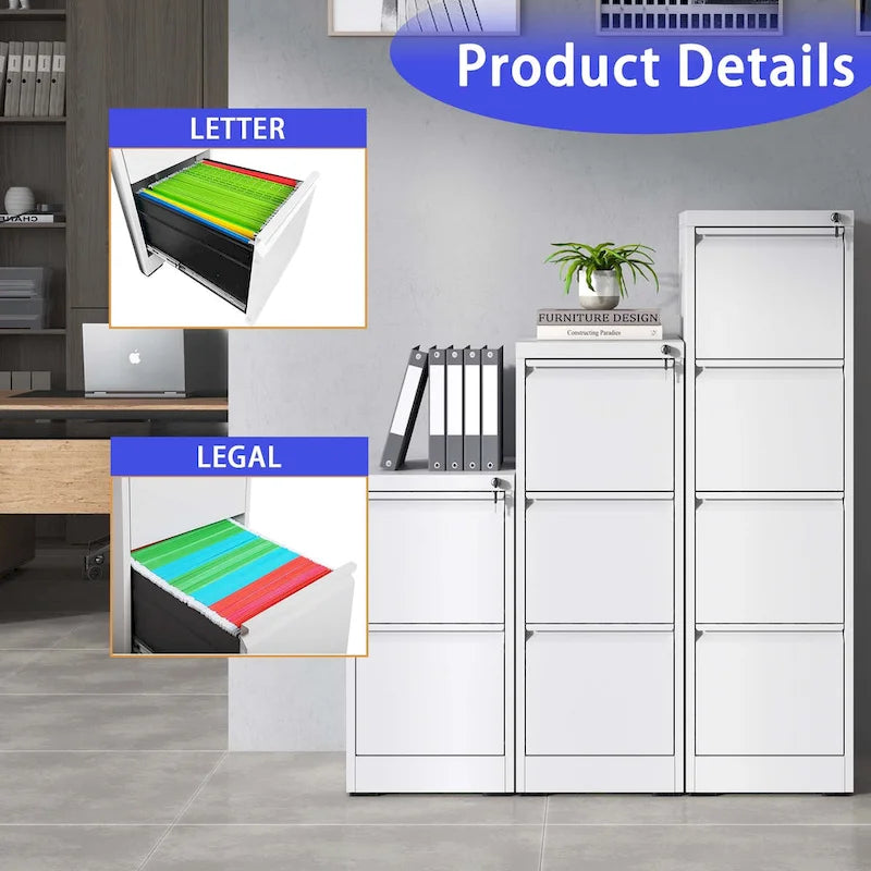 Classeur vertical en acier blanc à 5 tiroirs avec serrure, pour 1 utilisateur, bureau à domicile