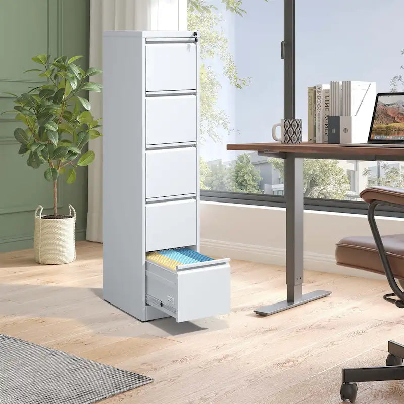 Classeur vertical en acier blanc à 5 tiroirs avec serrure, pour 1 utilisateur, bureau à domicile