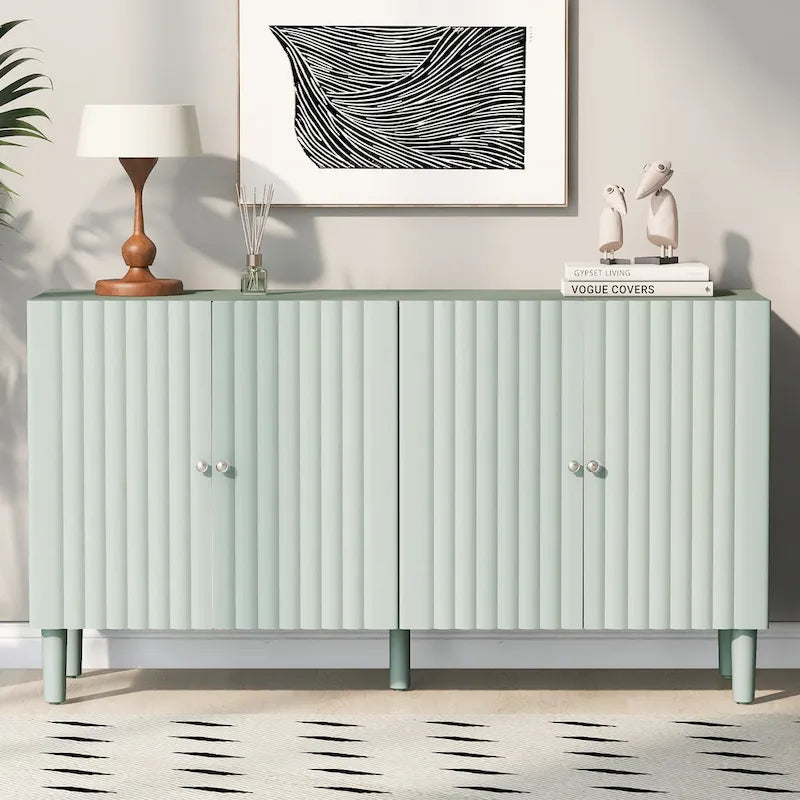 Bahut ondulé à 4 portes avec pieds cylindriques Bleu marine / Vert clair / Noir / Blanc, 1 pièce