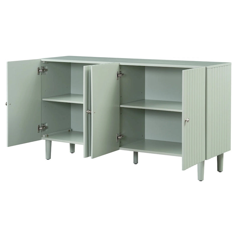 Bahut ondulé à 4 portes avec pieds cylindriques Bleu marine / Vert clair / Noir / Blanc, 1 pièce