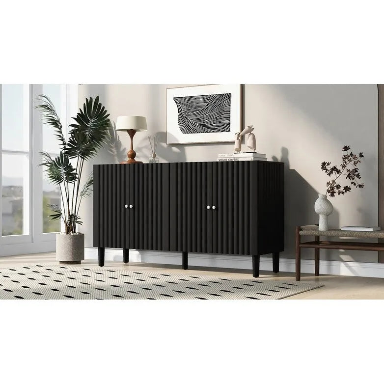 Bahut ondulé à 4 portes avec pieds cylindriques Bleu marine / Vert clair / Noir / Blanc, 1 pièce