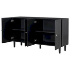 Bahut ondulé à 4 portes avec pieds cylindriques Bleu marine / Vert clair / Noir / Blanc, 1 pièce