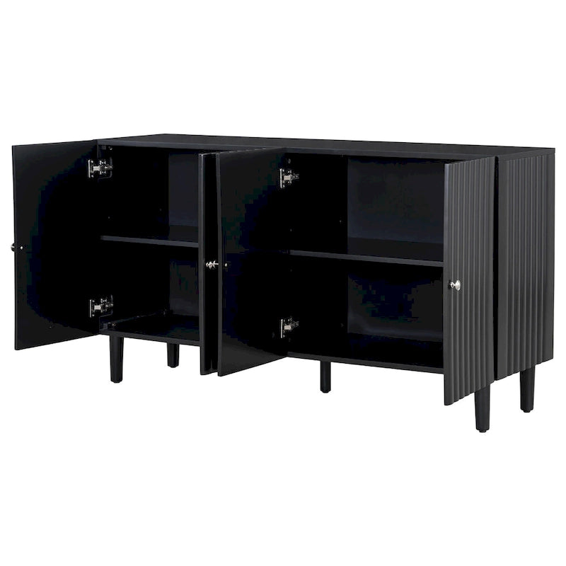 Bahut ondulé à 4 portes avec pieds cylindriques Bleu marine / Vert clair / Noir / Blanc, 1 pièce