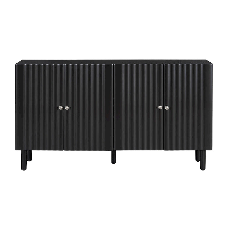 Bahut ondulé à 4 portes avec pieds cylindriques Bleu marine / Vert clair / Noir / Blanc, 1 pièce