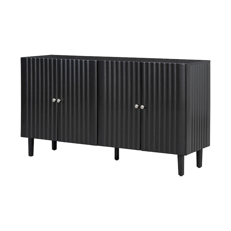 Bahut ondulé à 4 portes avec pieds cylindriques Bleu marine / Vert clair / Noir / Blanc, 1 pièce