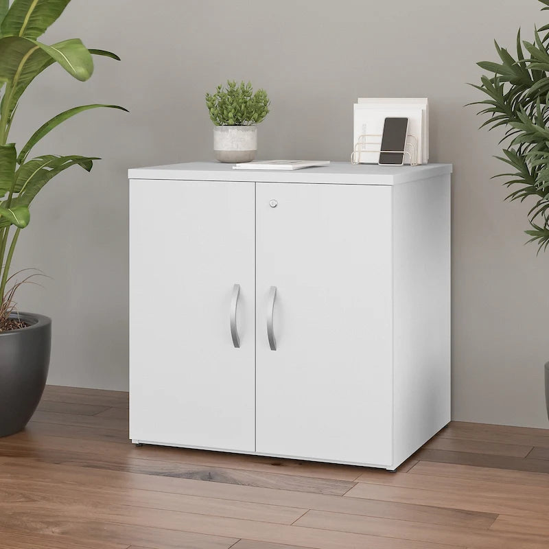 Armoire de rangement de bureau 2 portes gris orage / blanc avec serrure – Utilisateur unique