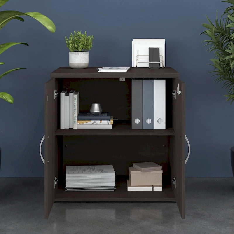 Armoire de rangement de bureau 2 portes gris orage / blanc avec serrure – Utilisateur unique