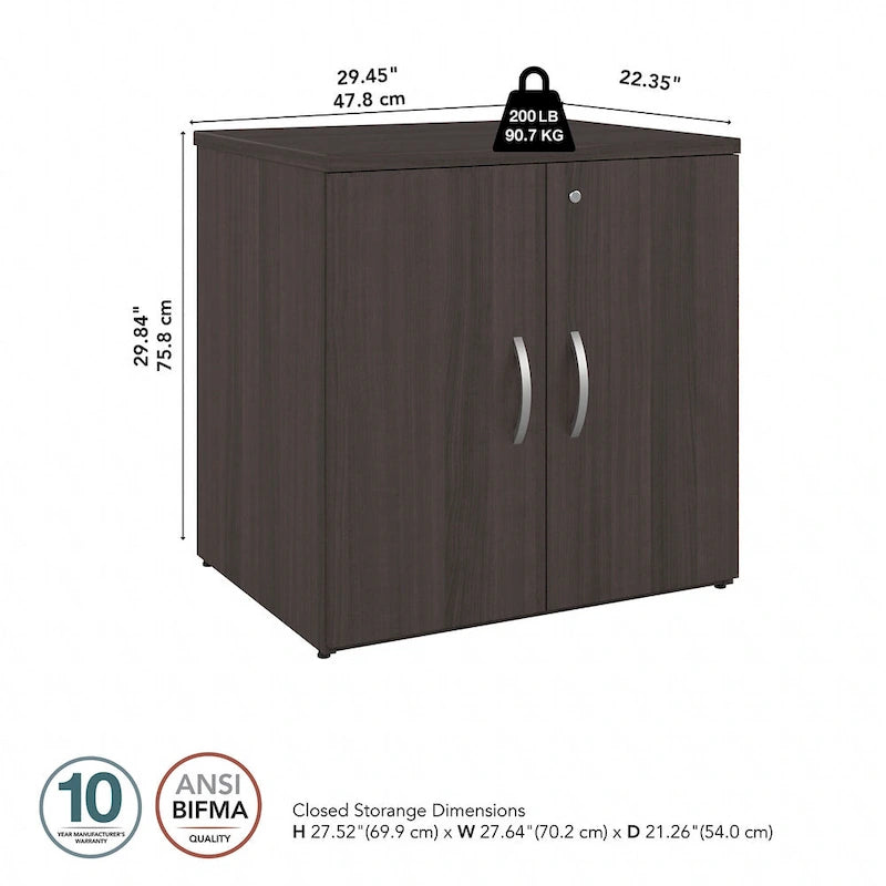 Armoire de rangement de bureau 2 portes gris orage / blanc avec serrure – Utilisateur unique