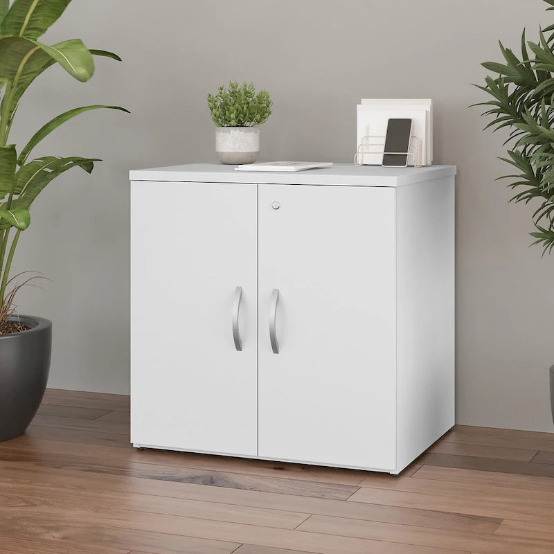 Armoire de rangement de bureau 2 portes gris orage / blanc avec serrure – Utilisateur unique