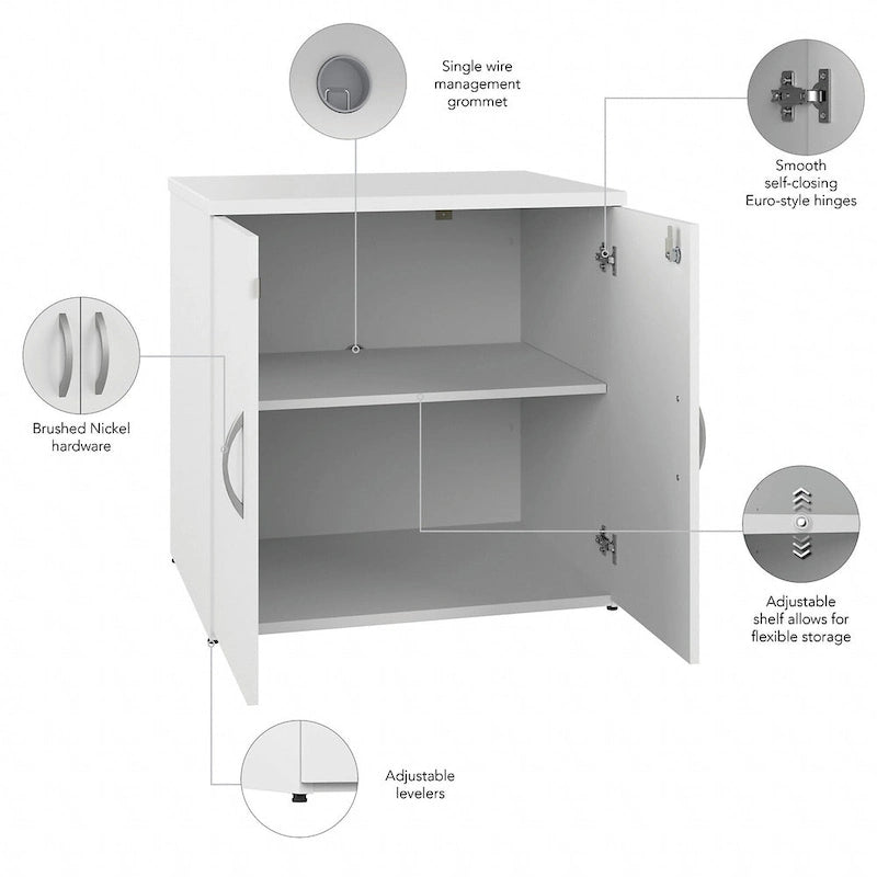 Armoire de rangement de bureau 2 portes gris orage / blanc avec serrure – Utilisateur unique