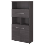 Bibliothèque 5 étagères 4 portes, finition expresso/chêne/frêne/noyer, 1 personne