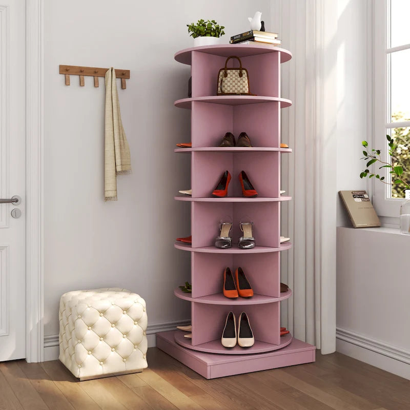 Meuble à chaussures rotatif à 360° Rose – 6 niveaux, 24 paires