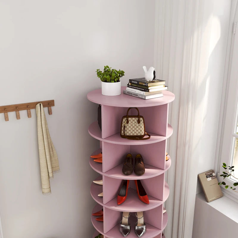 Meuble à chaussures rotatif à 360° Rose – 6 niveaux, 24 paires