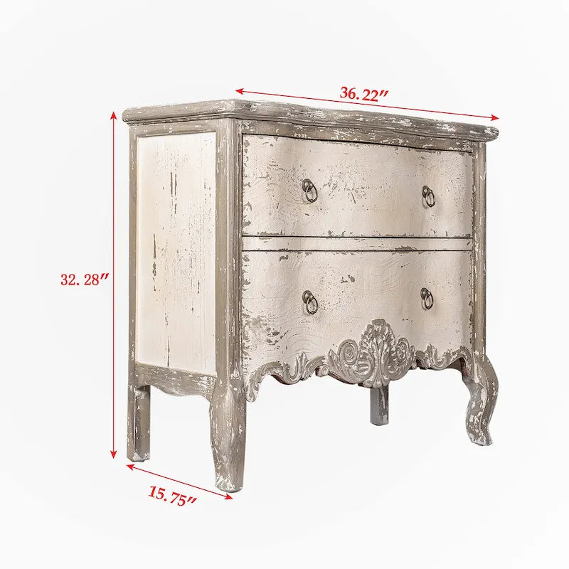 Meuble de rangement en bois brun vieilli à deux tiroirs