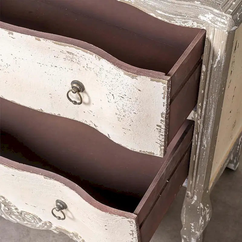 Meuble de rangement en bois brun vieilli à deux tiroirs