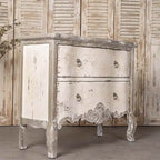 Meuble de rangement en bois brun vieilli à deux tiroirs