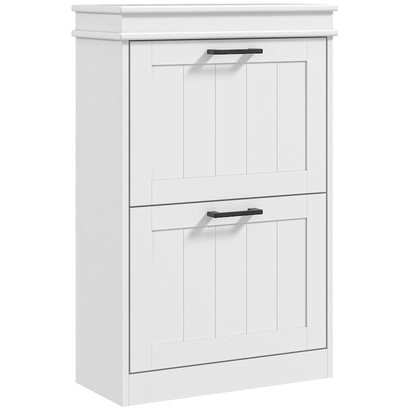 Meuble à chaussures étroit à portes basculantes noir/blanc – 2 tiroirs, capacité 10 paires