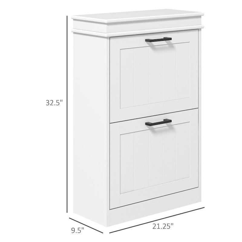 Meuble à chaussures étroit à portes basculantes noir/blanc – 2 tiroirs, capacité 10 paires