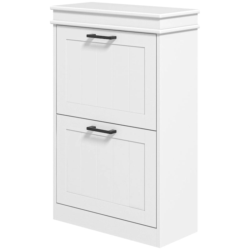 Meuble à chaussures étroit à portes basculantes noir/blanc – 2 tiroirs, capacité 10 paires
