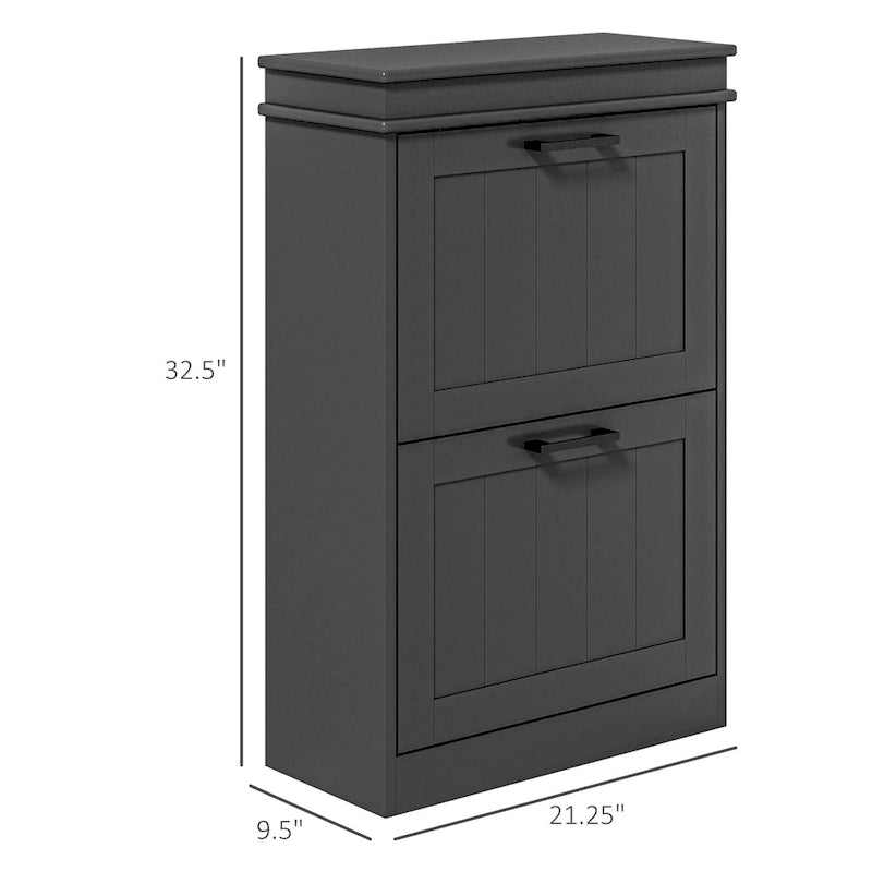 Meuble à chaussures étroit à portes basculantes noir/blanc – 2 tiroirs, capacité 10 paires