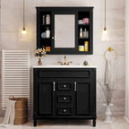 Meuble-lavabo autoportant noir simple avec miroir, 36 pouces