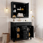 Meuble-lavabo autoportant noir simple avec miroir, 36 pouces