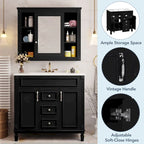 Meuble-lavabo autoportant noir simple avec miroir, 36 pouces