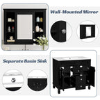 Meuble-lavabo autoportant noir simple avec miroir, 36 pouces