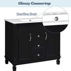 Meuble-lavabo autoportant noir simple avec miroir, 36 pouces