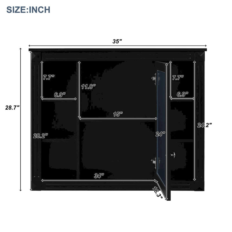 Meuble-lavabo autoportant noir simple avec miroir, 36 pouces