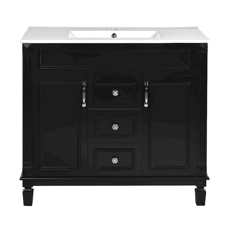 Meuble-lavabo autoportant noir simple avec miroir, 36 pouces