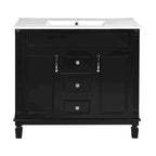 Meuble-lavabo autoportant noir simple avec miroir, 36 pouces