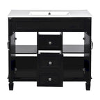 Meuble-lavabo autoportant noir simple avec miroir, 36 pouces