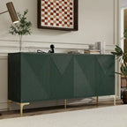 Bahut/buffet 4 portes vert olive et blanc avec panneaux sculptés