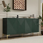 Bahut/buffet 4 portes vert olive et blanc avec panneaux sculptés