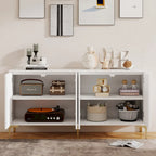 Bahut/buffet 4 portes vert olive et blanc avec panneaux sculptés