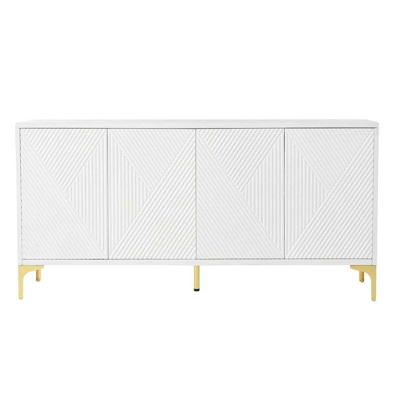 Bahut/buffet 4 portes vert olive et blanc avec panneaux sculptés