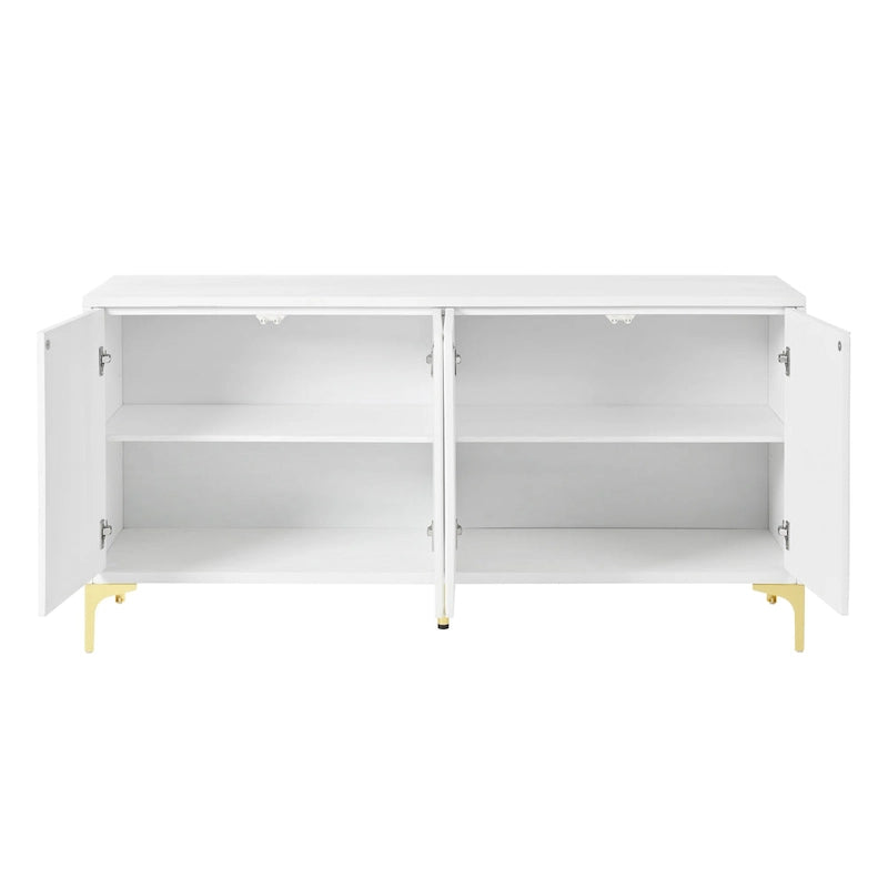 Bahut/buffet 4 portes vert olive et blanc avec panneaux sculptés
