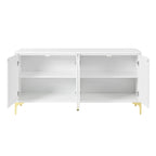 Bahut/buffet 4 portes vert olive et blanc avec panneaux sculptés