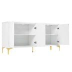 Bahut/buffet 4 portes vert olive et blanc avec panneaux sculptés