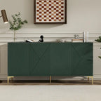 Bahut/buffet 4 portes vert olive et blanc avec panneaux sculptés