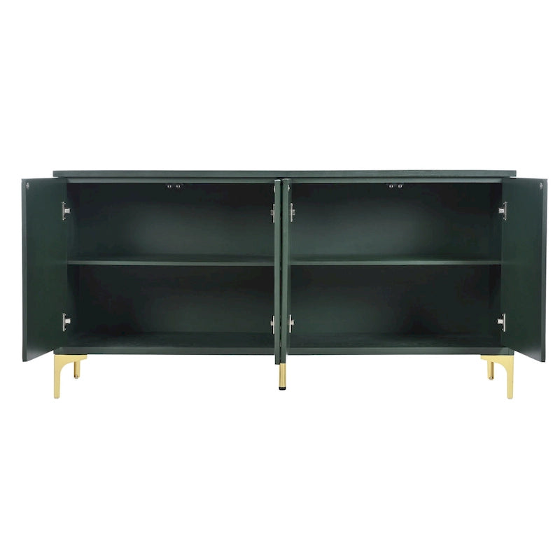 Bahut/buffet 4 portes vert olive et blanc avec panneaux sculptés