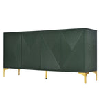 Bahut/buffet 4 portes vert olive et blanc avec panneaux sculptés