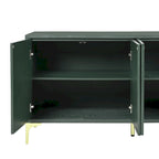 Bahut/buffet 4 portes vert olive et blanc avec panneaux sculptés