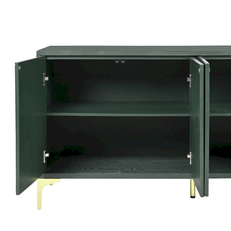 Bahut/buffet 4 portes vert olive et blanc avec panneaux sculptés