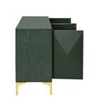 Bahut/buffet 4 portes vert olive et blanc avec panneaux sculptés
