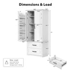 Armoire de garde-manger autoportante marron/blanc avec 2 tiroirs, 180 cm de haut