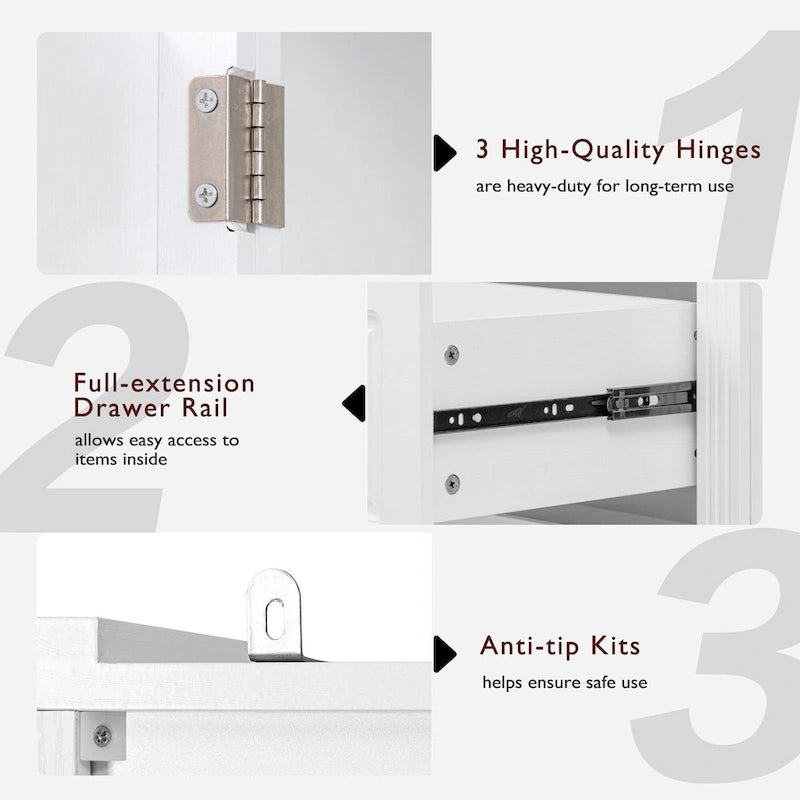 Armoire de garde-manger autoportante marron/blanc avec 2 tiroirs, 180 cm de haut