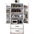 Armoire de garde-manger autoportante marron/blanc avec 2 tiroirs, 180 cm de haut